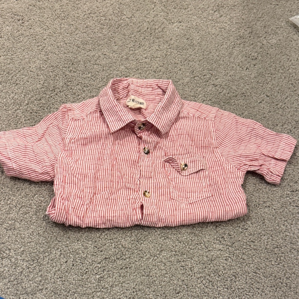 Me & Henry Red White Stripe Breezy Button Up Shirt